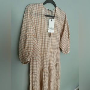 Zara Tiered Gingham Dress NWT